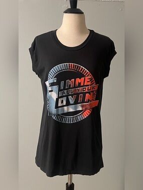 Bandit Brand Gimme All Your Lovin Graphic T Grey Cap Sleeve Size Small USA